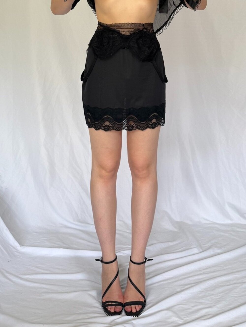 Vintage Mini black lace slip skirt
